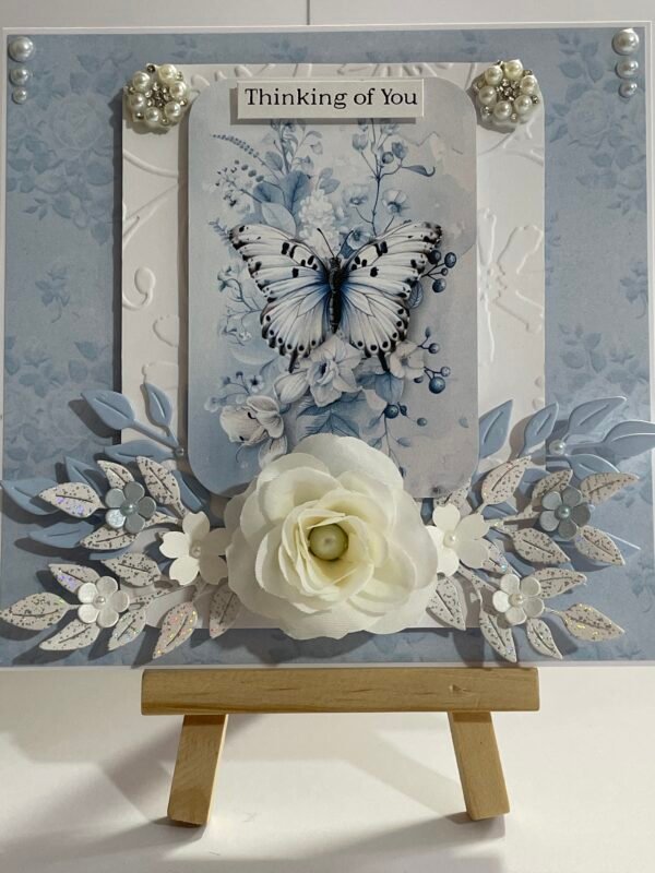 6x6" Luxury 3D Handmade Card Topper. Shabby Blue - Floral Butterfly - Image 6