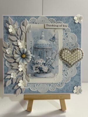 6x6" Luxury 3D Handmade Card Topper. Shabby Blue - Floral Birdcage
