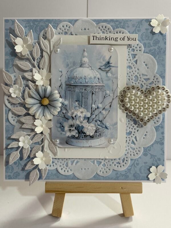 6x6" Luxury 3D Handmade Card Topper. Shabby Blue - Floral Birdcage - Image 4