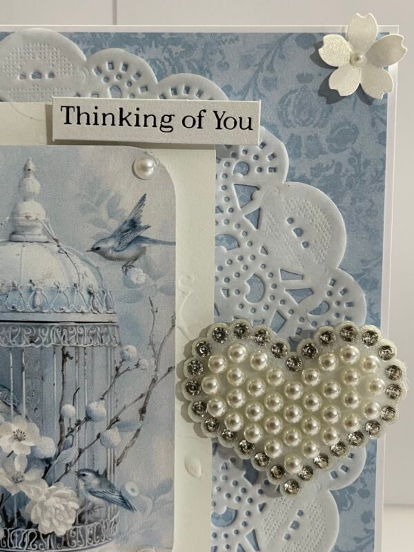6x6" Luxury 3D Handmade Card Topper. Shabby Blue - Floral Birdcage - Image 3