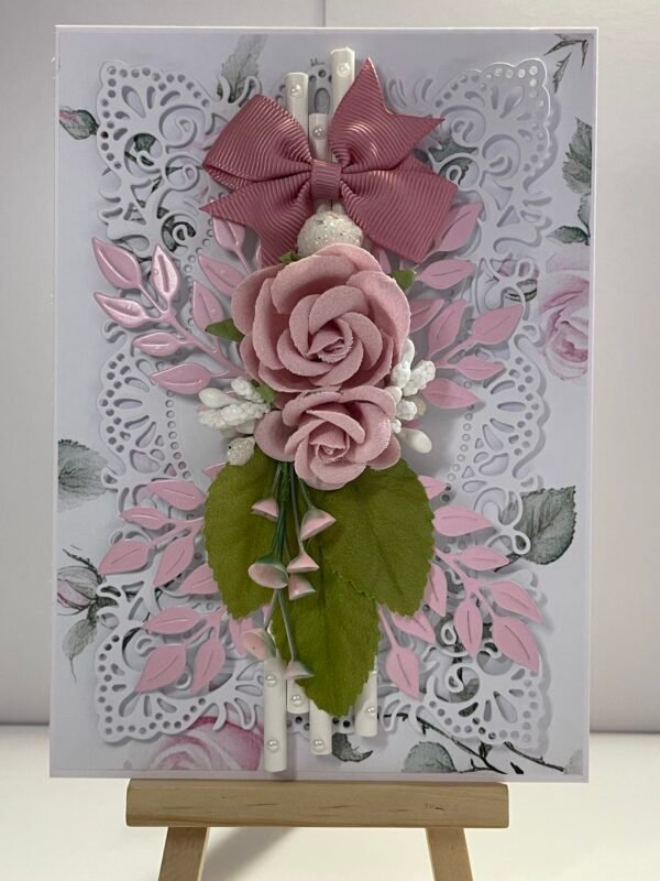 5x7" Luxury 3D Handmade Card Topper - Pink Roses - All Occasion