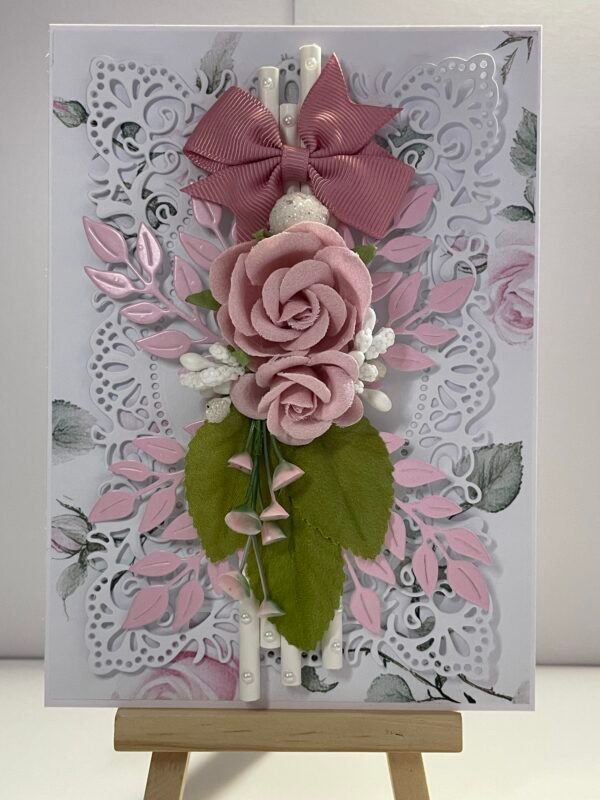5x7" Luxury 3D Handmade Card Topper - Pink Roses - All Occasion - Image 5