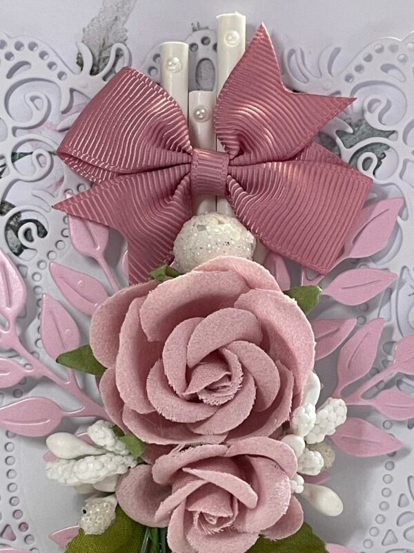 5x7" Luxury 3D Handmade Card Topper - Pink Roses - All Occasion - Image 3