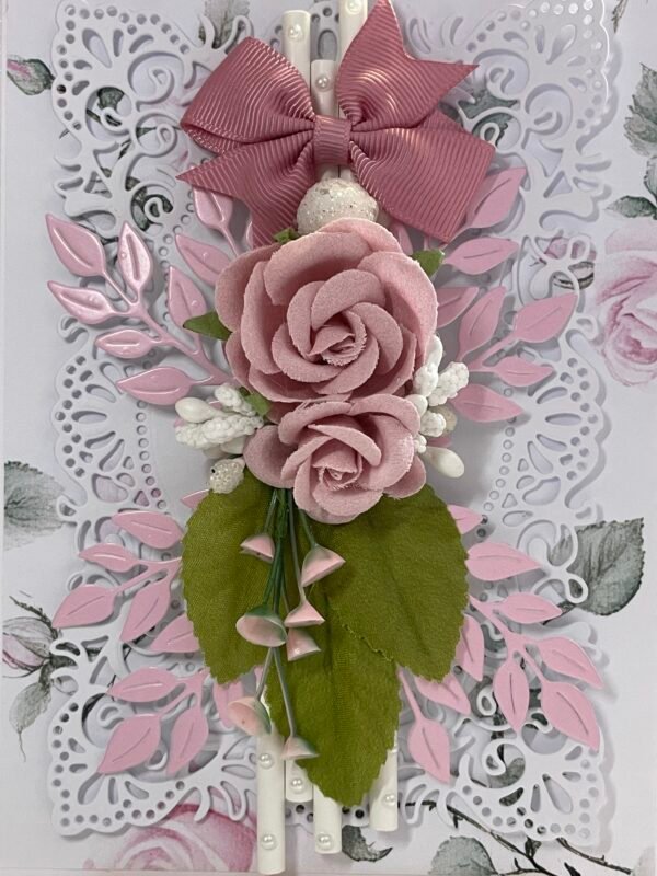 5x7" Luxury 3D Handmade Card Topper - Pink Roses - All Occasion - Image 2