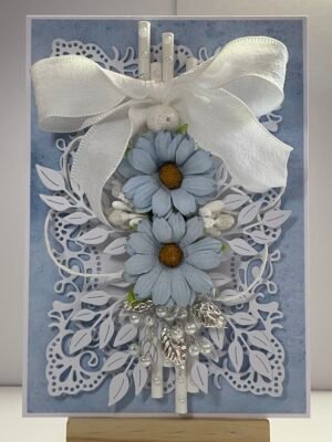 5X7" Luxury Blue Shabby Floral Handmade Card Topper - All Occasion