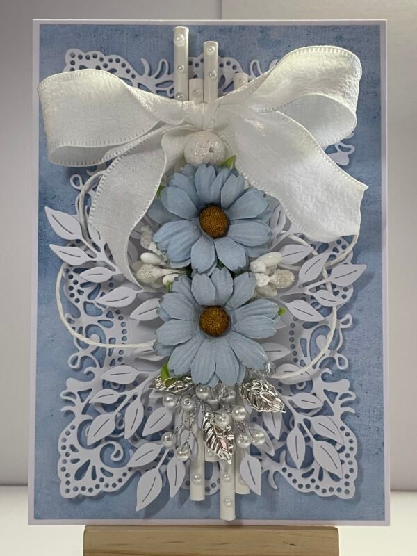 5X7" Luxury Blue Shabby Floral Handmade Card Topper - All Occasion