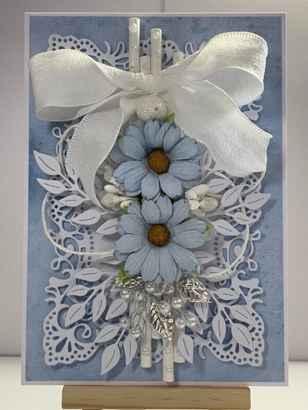 5X7" Luxury Blue Shabby Floral Handmade Card Topper - All Occasion - Image 5