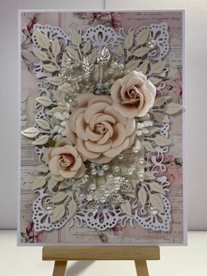 5X7" Luxury Special Occasion Handmade Card Topper - Floral - Pearl Sprays - Wedding - Birthday