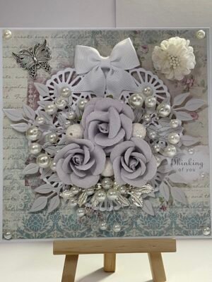 6x6" Luxury 3D Pearl Floral Handmade Card Topper - THINKING OF YOU
