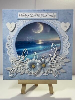 Luxury 3D Handmade Coastal Card & Envelope 6x6" Evening Moon - Sea -Beach