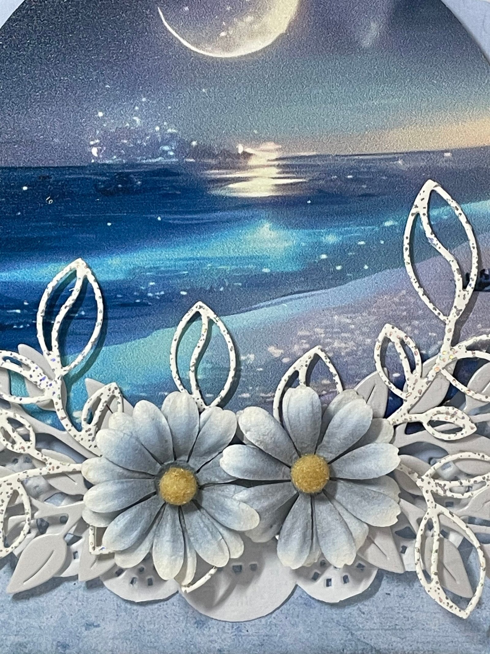 Luxury 3D Handmade Coastal Card & Envelope 6x6" Evening Moon - Sea -Beach - Image 3