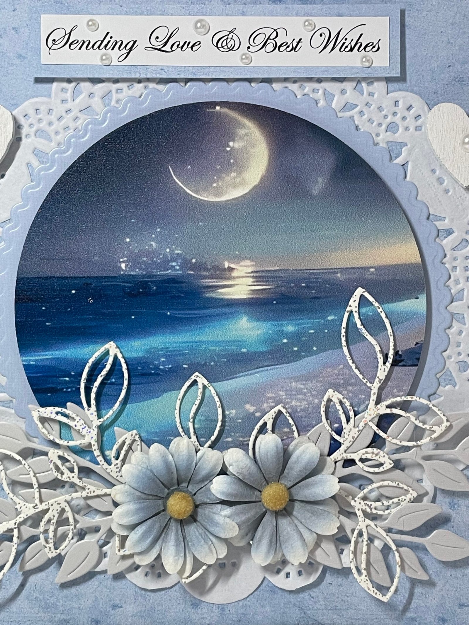 Luxury 3D Handmade Coastal Card & Envelope 6x6" Evening Moon - Sea -Beach - Image 2