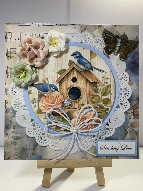 Luxury 3D Handmade Floral Card & Envelope - Birds - Birdhouse - SENDING LOVE