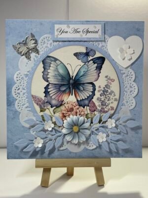 Luxury 3D Handmade Card & Envelope 6x6" Floral - Blue - Butterfly YOU ARE SPECIAL