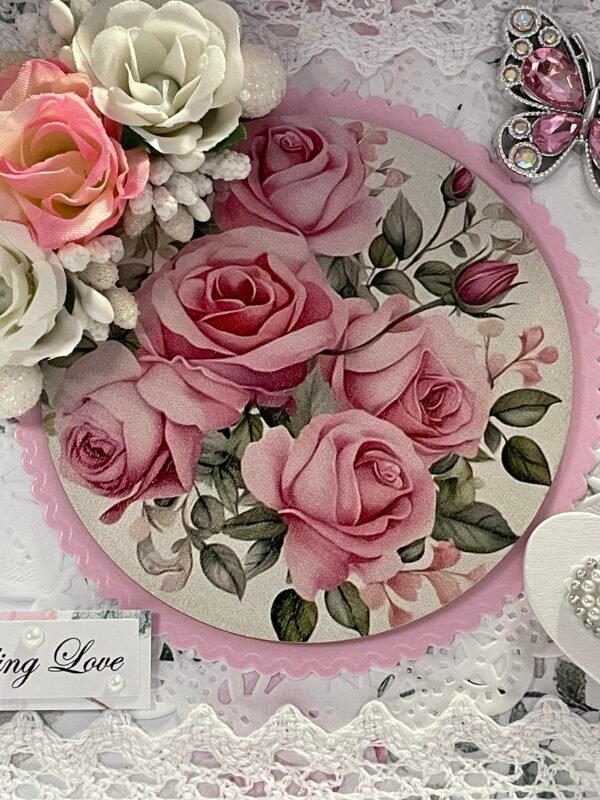 Luxury 6x6" Boxed Floral Card - Roses - Butterfly - Heart - Pearls - Image 4