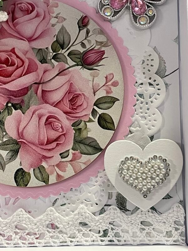 Luxury 6x6" Boxed Floral Card - Roses - Butterfly - Heart - Pearls - Image 5