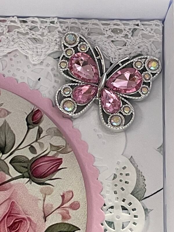 Luxury 6x6" Boxed Floral Card - Roses - Butterfly - Heart - Pearls - Image 6
