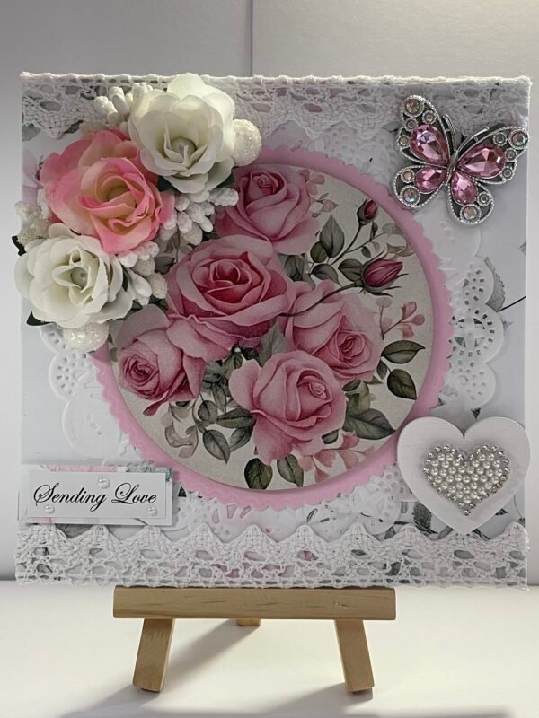 Luxury 6x6" Boxed Floral Card - Roses - Butterfly - Heart - Pearls - Image 12