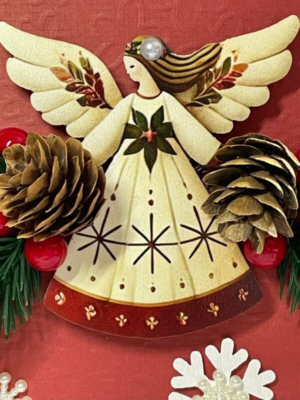 6X6" Luxury 3D Handmade Christmas Card Topper - Angel - Pinecones - Snowflakes - Image 2