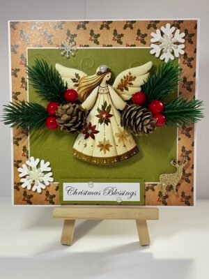 6x6" Luxury 3D Handmade Christmas Card Topper - Angel - Pinecones - Berries - Snowflakes