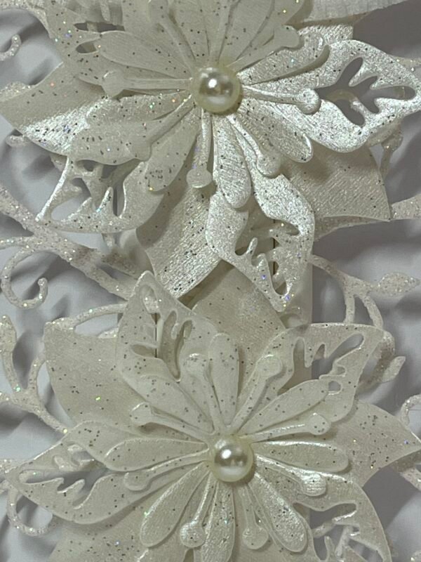 A6 Luxury 3D Handmade Christmas Topper - Pink - Poinsettias - Snowflakes - Sparkly - Image 2
