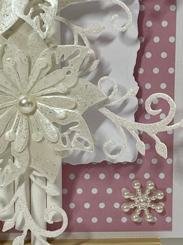 A6 Luxury 3D Handmade Christmas Topper - Pink - Poinsettias - Snowflakes - Sparkly - Image 3