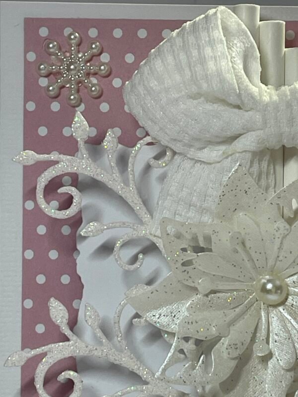 A6 Luxury 3D Handmade Christmas Topper - Pink - Poinsettias - Snowflakes - Sparkly - Image 6