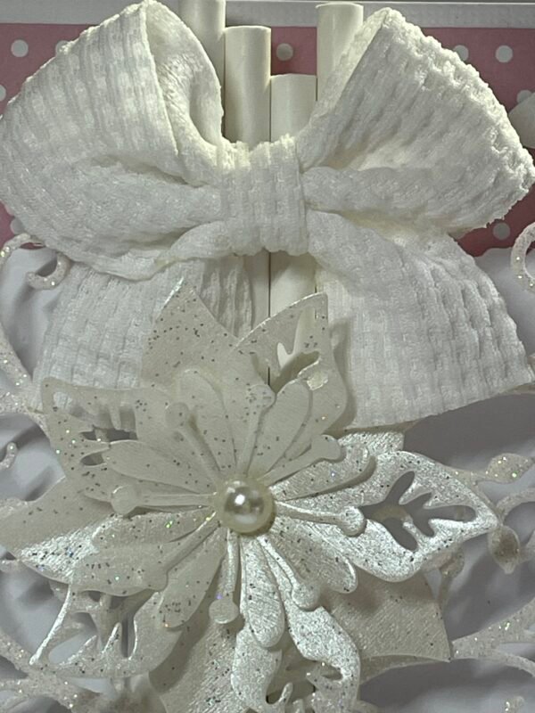 A6 Luxury 3D Handmade Christmas Topper - Pink - Poinsettias - Snowflakes - Sparkly - Image 5