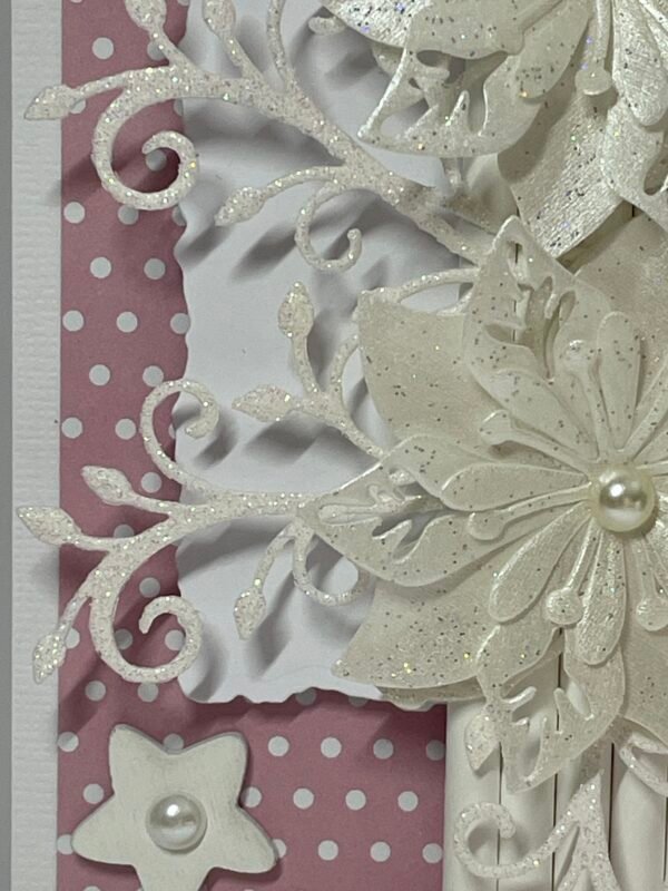 A6 Luxury 3D Handmade Christmas Topper - Pink - Poinsettias - Snowflakes - Sparkly - Image 7