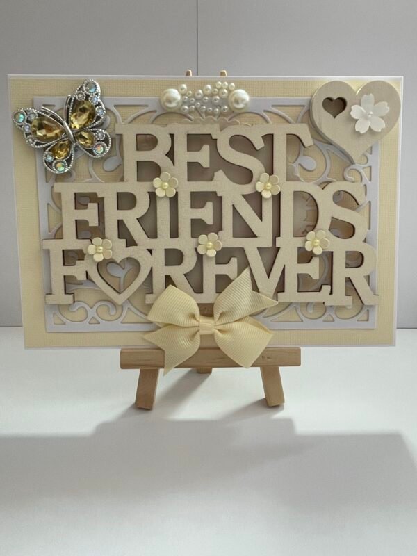 5x7" Luxury 3D Handmade Wooden Card Topper - Cream - Best Friends - Image 5