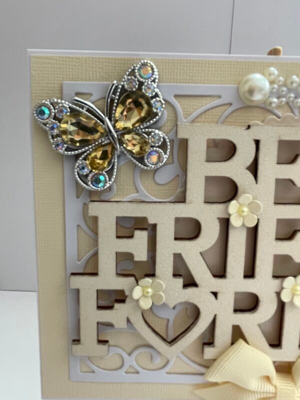 5x7" Luxury 3D Handmade Wooden Card Topper - Cream - Best Friends - Image 4