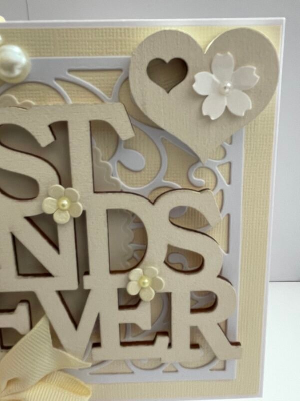5x7" Luxury 3D Handmade Wooden Card Topper - Cream - Best Friends - Image 3