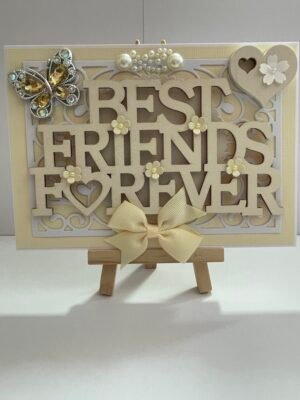 5x7" Luxury 3D Handmade Wooden Card Topper - Cream - Best Friends