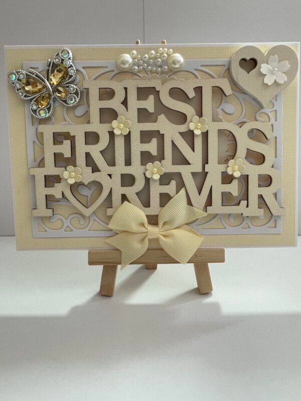 5x7" Luxury 3D Handmade Wooden Card Topper - Cream - Best Friends