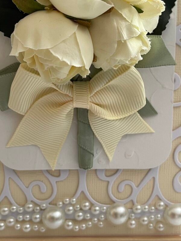 DL Luxury Handmade Card Topper FLORAL CREAM BOUQUET - WEDDING - ANNIVERSARY - Image 6