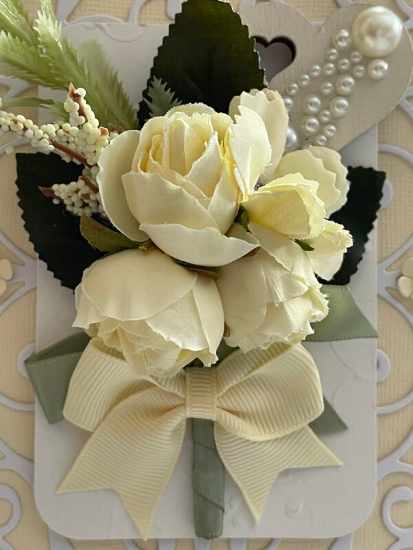 DL Luxury Handmade Card Topper FLORAL CREAM BOUQUET - WEDDING - ANNIVERSARY - Image 2