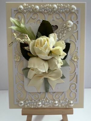 DL Luxury Handmade Card Topper FLORAL CREAM BOUQUET - WEDDING - ANNIVERSARY