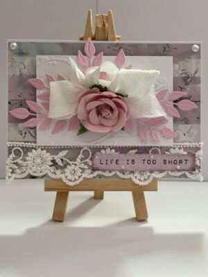 A6 Luxury Handmade Card Topper - Shabby Pink Rose