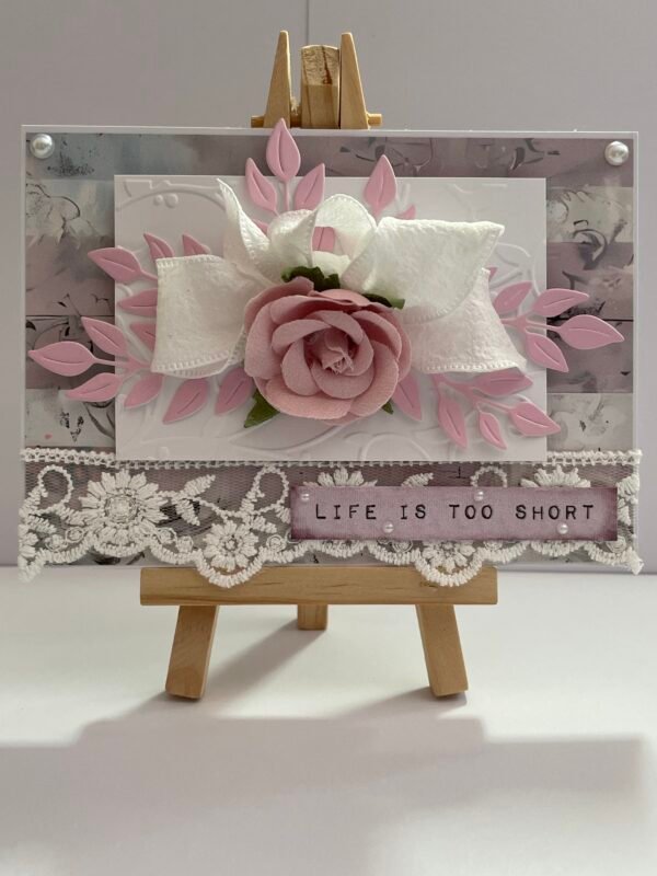 A6 Luxury Handmade Card Topper - Shabby Pink Rose
