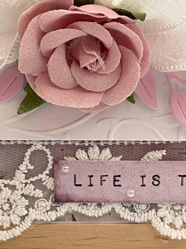 A6 Luxury Handmade Card Topper - Shabby Pink Rose - Image 3