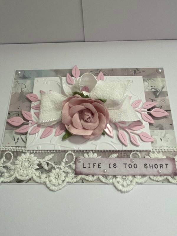 A6 Luxury Handmade Card Topper - Shabby Pink Rose - Image 7