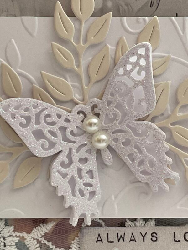 A6 Luxury 3D Shabby Handmade Card Topper - Butterfly - Teal & Cream - Image 2
