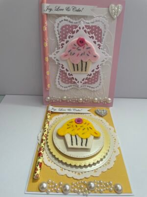 2 x Large Felt Cupcake Card Toppers - JOY, LOVE AND CAKE