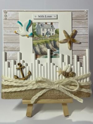 6x6" Luxury 3D Handmade Card Topper - Beach House - Coastal - With Love