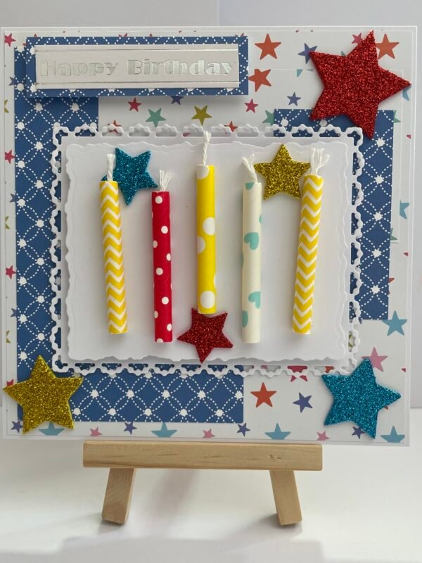 6x6" 3D Handmade Birthday Card Topper - Candles & Stars