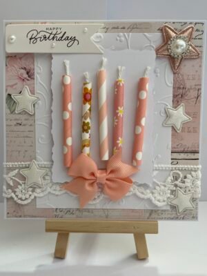 6x6" 3D Handmade Birthday Card Topper - Candles - Stars - Lace - Pearl