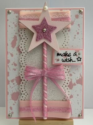5x7" Luxury Handmade Card Topper - Magic Wand - Make A Wish - Pink