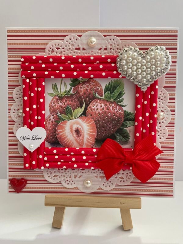 6X6" Handmade Card Topper - Strawberries - With Love
