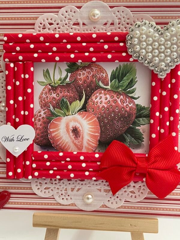 6X6" Handmade Card Topper - Strawberries - With Love - Image 2