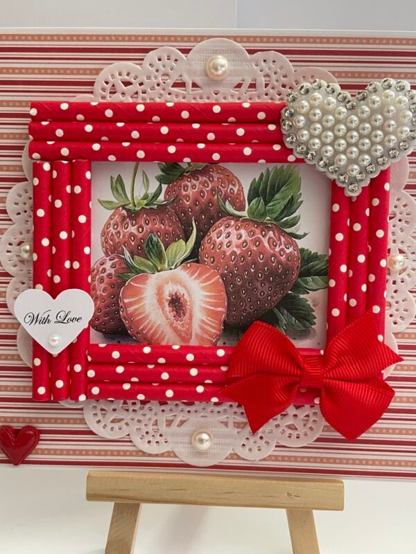 6X6" Handmade Card Topper - Strawberries - With Love - Image 3